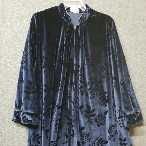 Jasmine Rose Robe Housecoat 1/2 Zip F Dark Blue, Long Cuffed Sleeve, Size M - Picture 7 of 12
